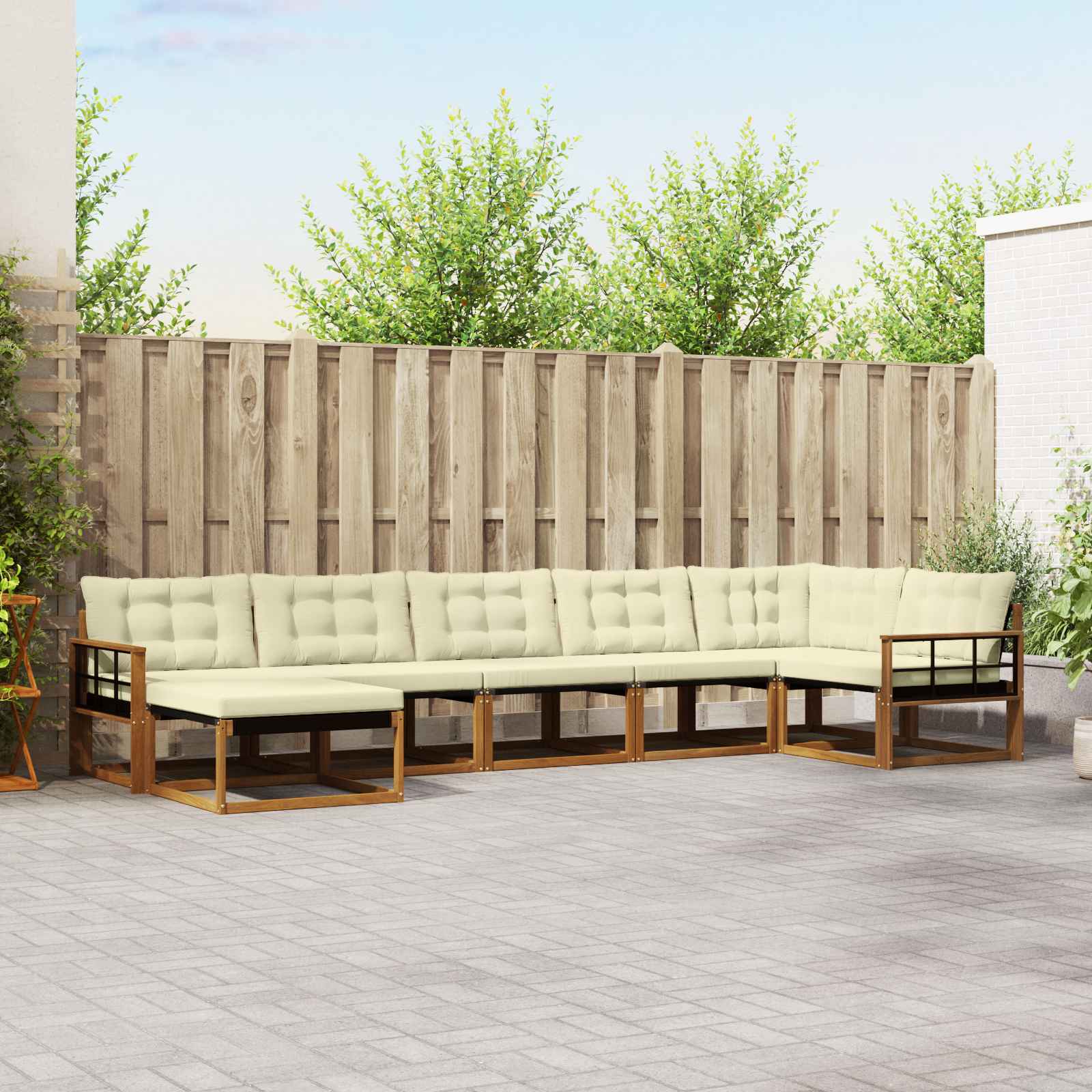 vidaXL Set de canapele de exterior cu pernă 7 pcs Natural și Crem