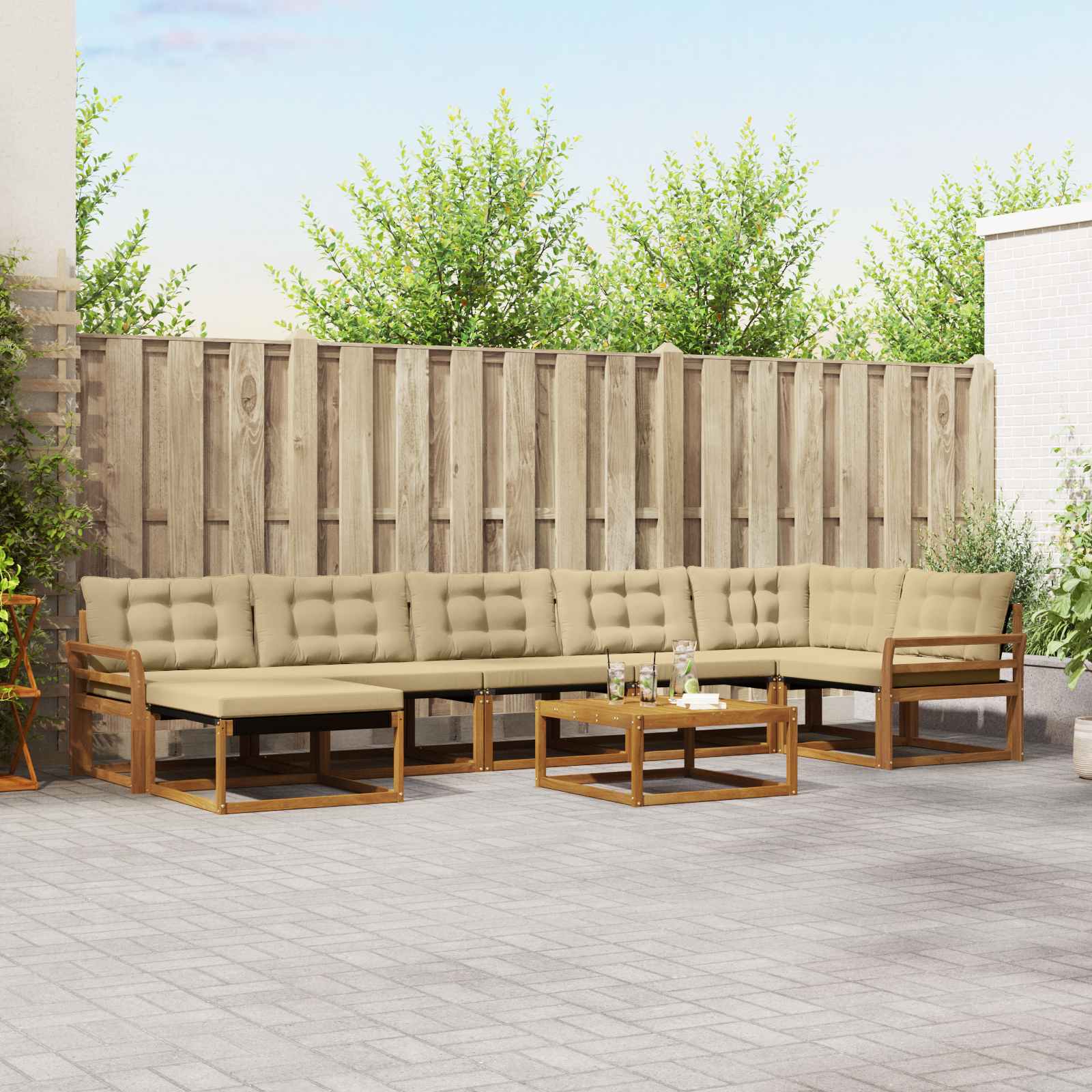 vidaXL Outdoor-Sofagarnitur 22 pcs Natur und Beige Massivholz Akazie