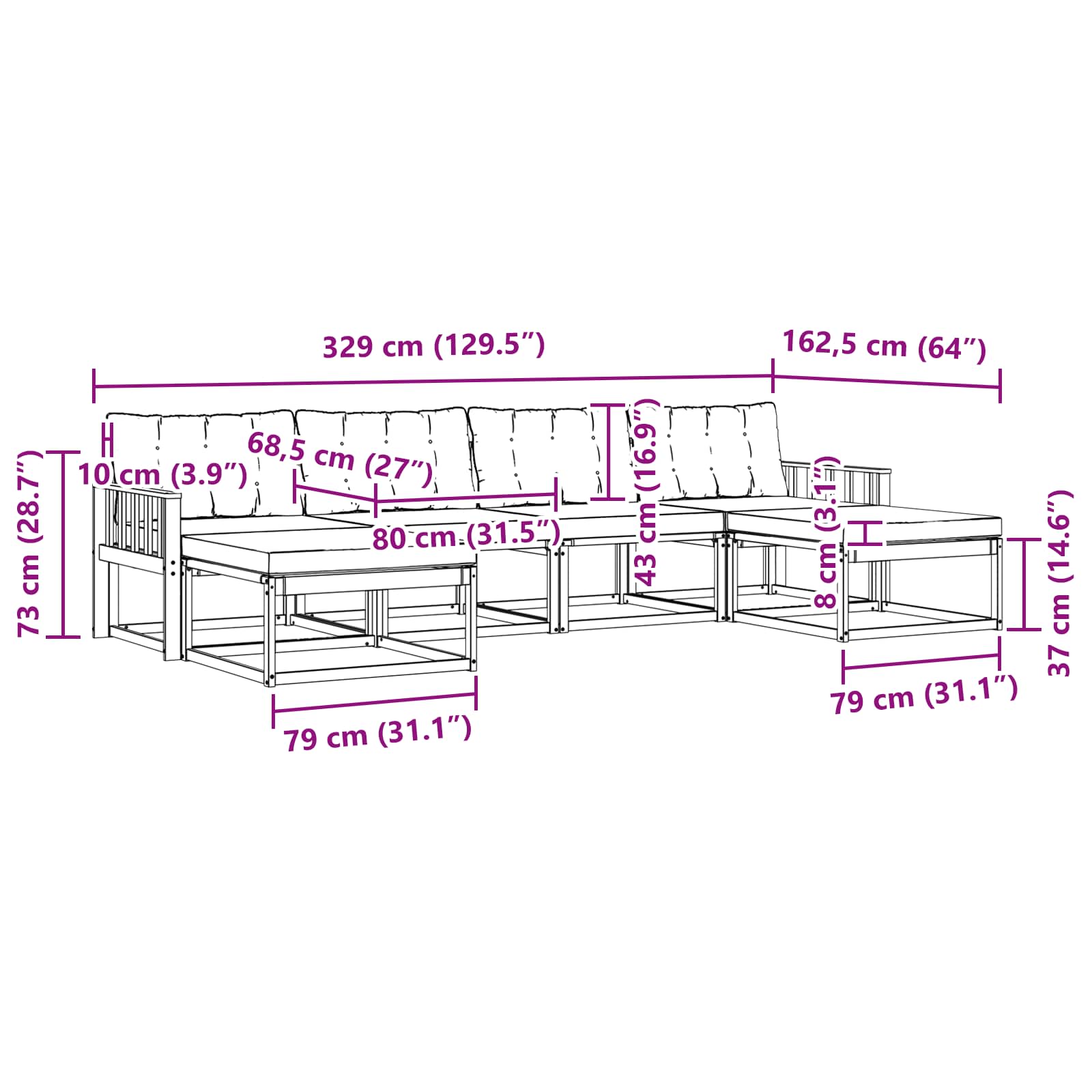 Zunanja garnitura za sedenje 6 pcs Naravna in svetlo siva - slika 8
