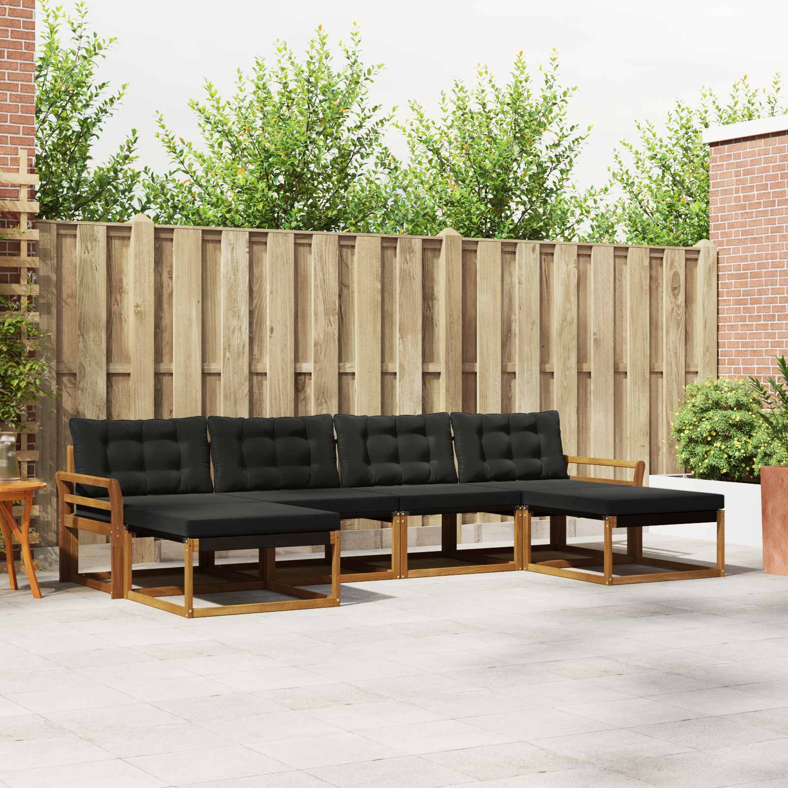 Zunanja garnitura za sedenje z blazino 6 pcs Naravna in črna