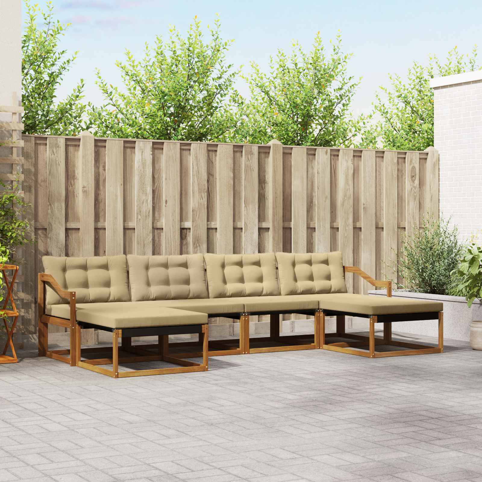 Zunanja garnitura za sedenje z blazino 6 pcs Naravna in bež