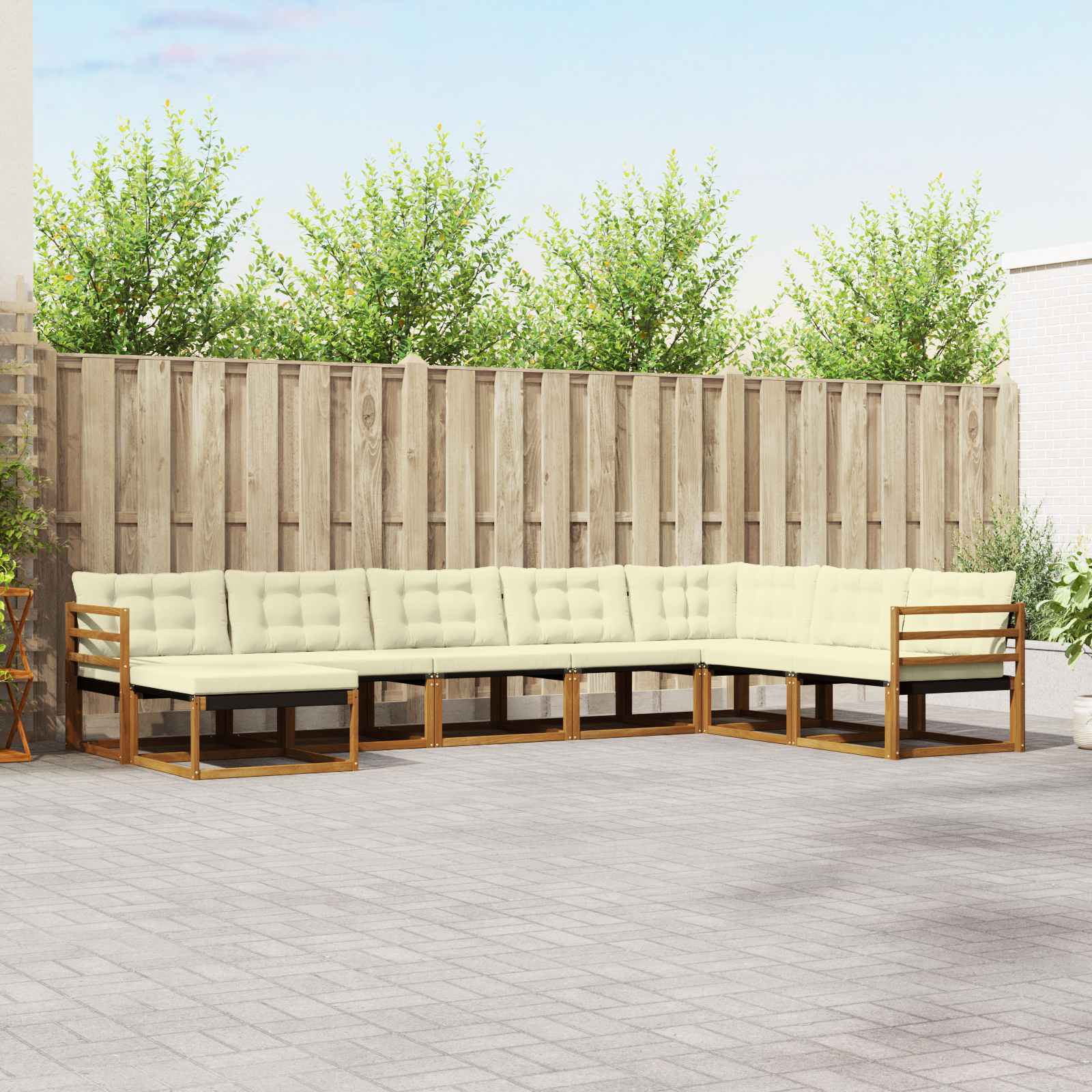 vidaXL Set de canapele de exterior cu pernă 8 pcs Natural și Crem