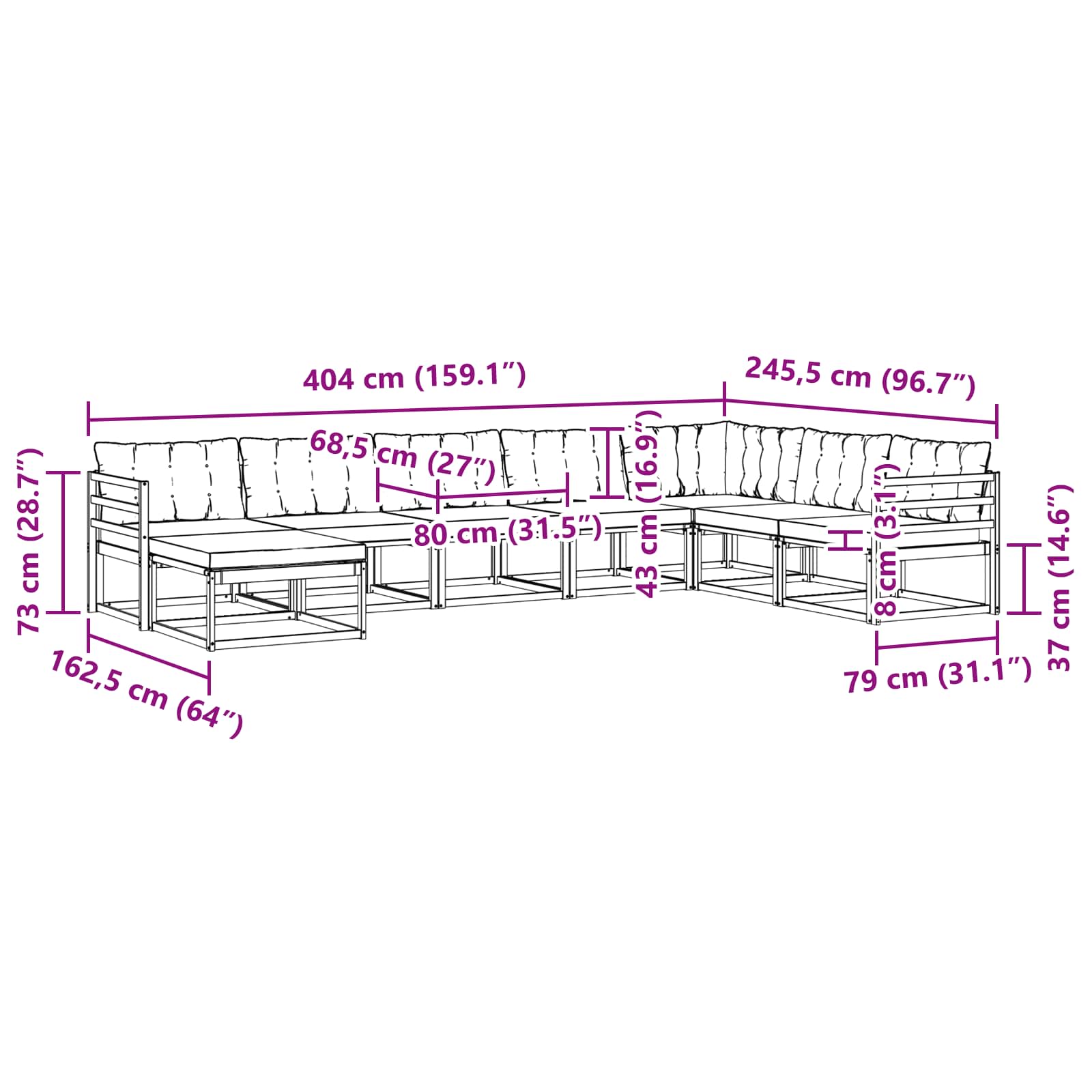 Zunanja garnitura za sedenje 24 pcs Naravna in smetana - slika 10