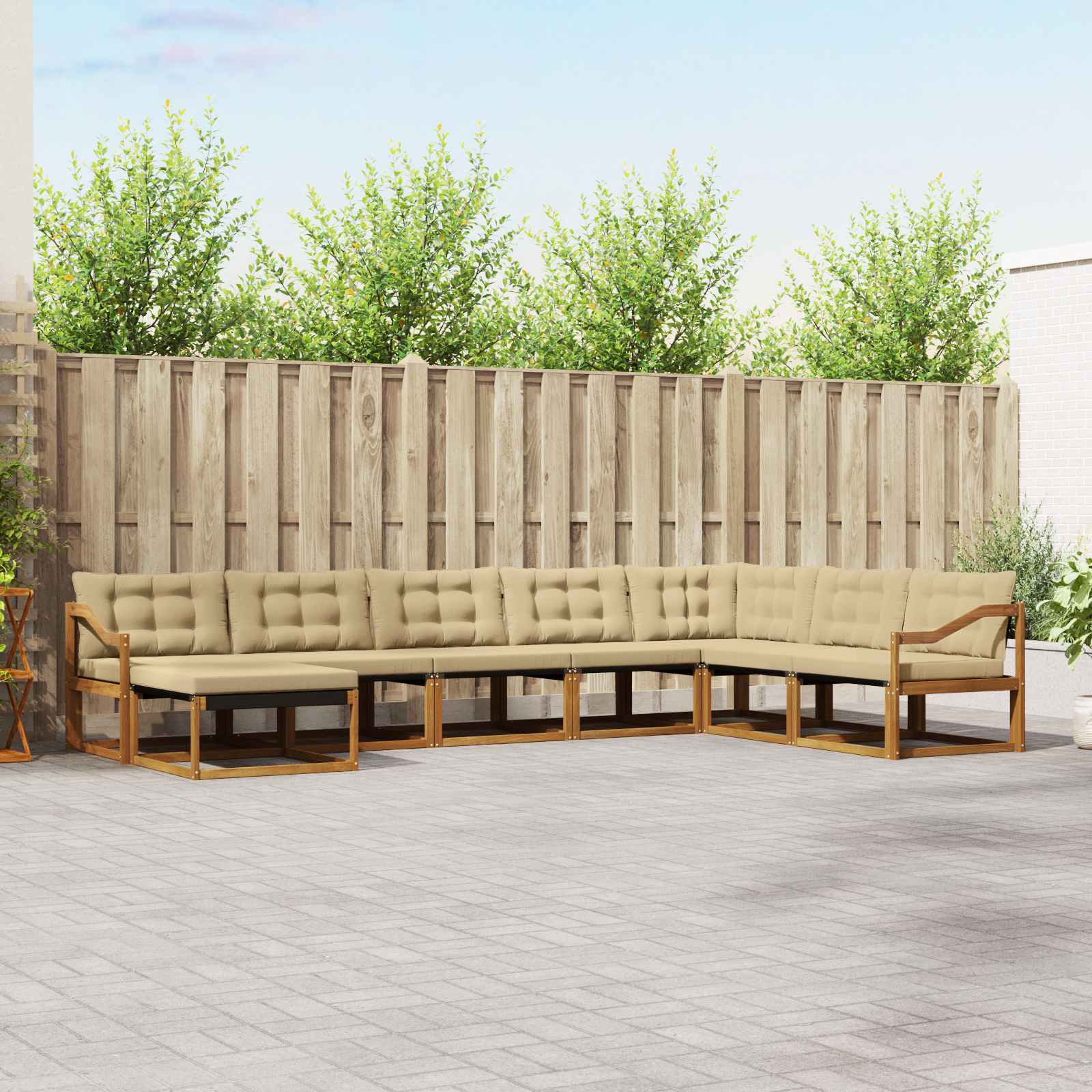 vidaXL Set de canapele de exterior cu pernă 8 pcs Natural și Bej