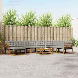 Zunanja garnitura za sedenje 9 pcs Naravna in svetlo siva