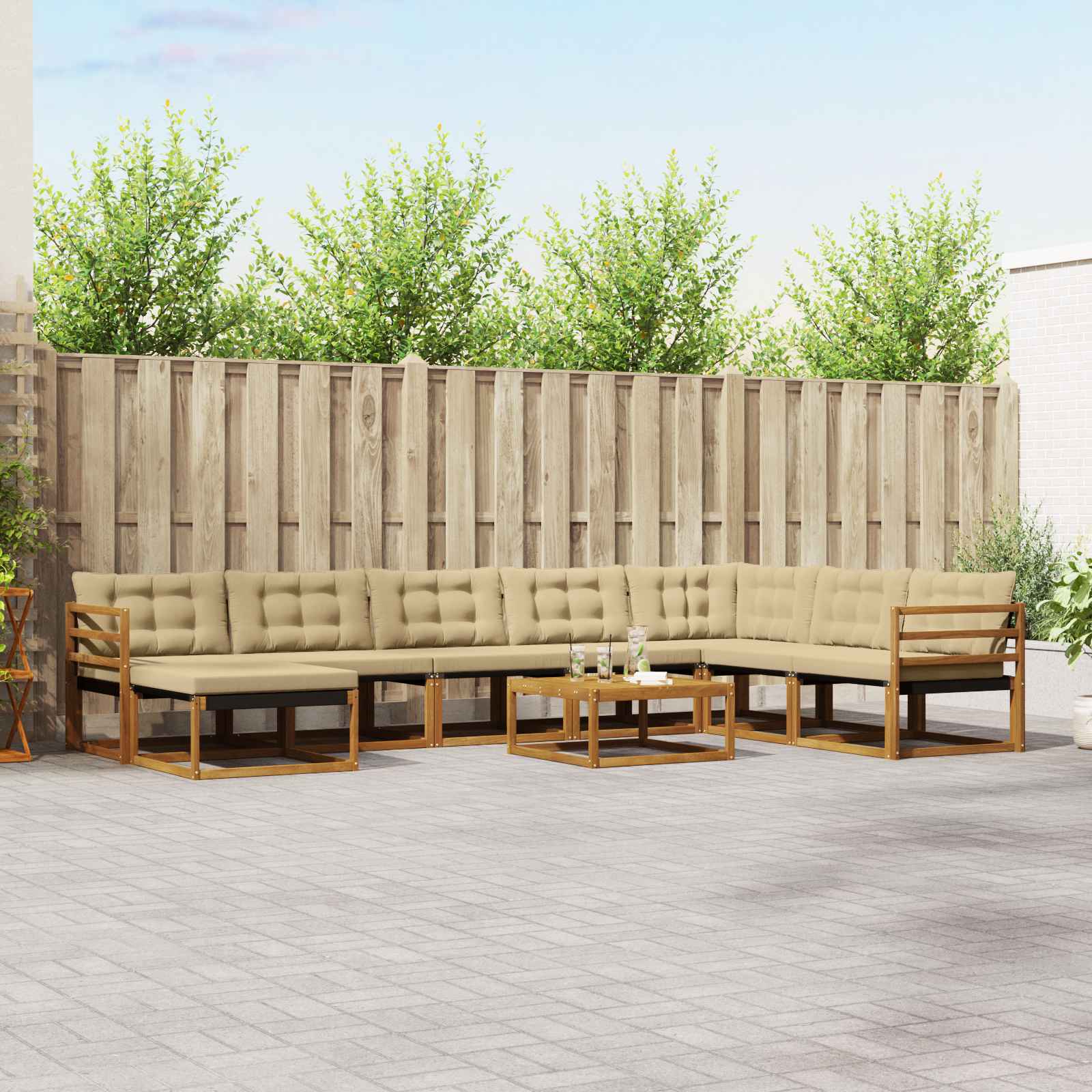 vidaXL Set de canapele de exterior cu pernă 9 pcs Natural și Bej