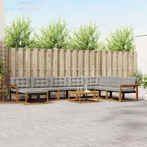 Zunanja garnitura za sedenje 9 pcs Naravna in svetlo siva