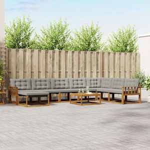 Zunanja garnitura za sedenje 9 pcs Naravna in svetlo siva