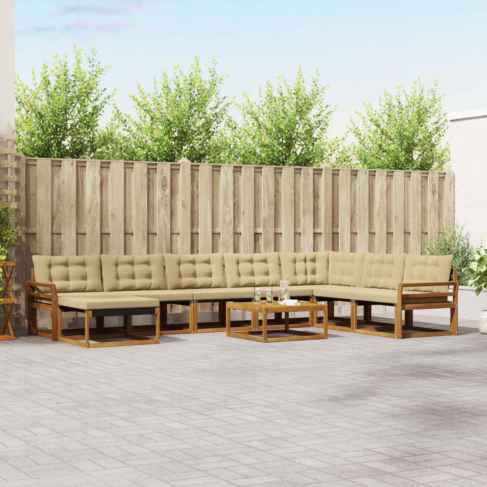vidaXL Set de canapele de exterior cu pernă 9 pcs Natural și Bej