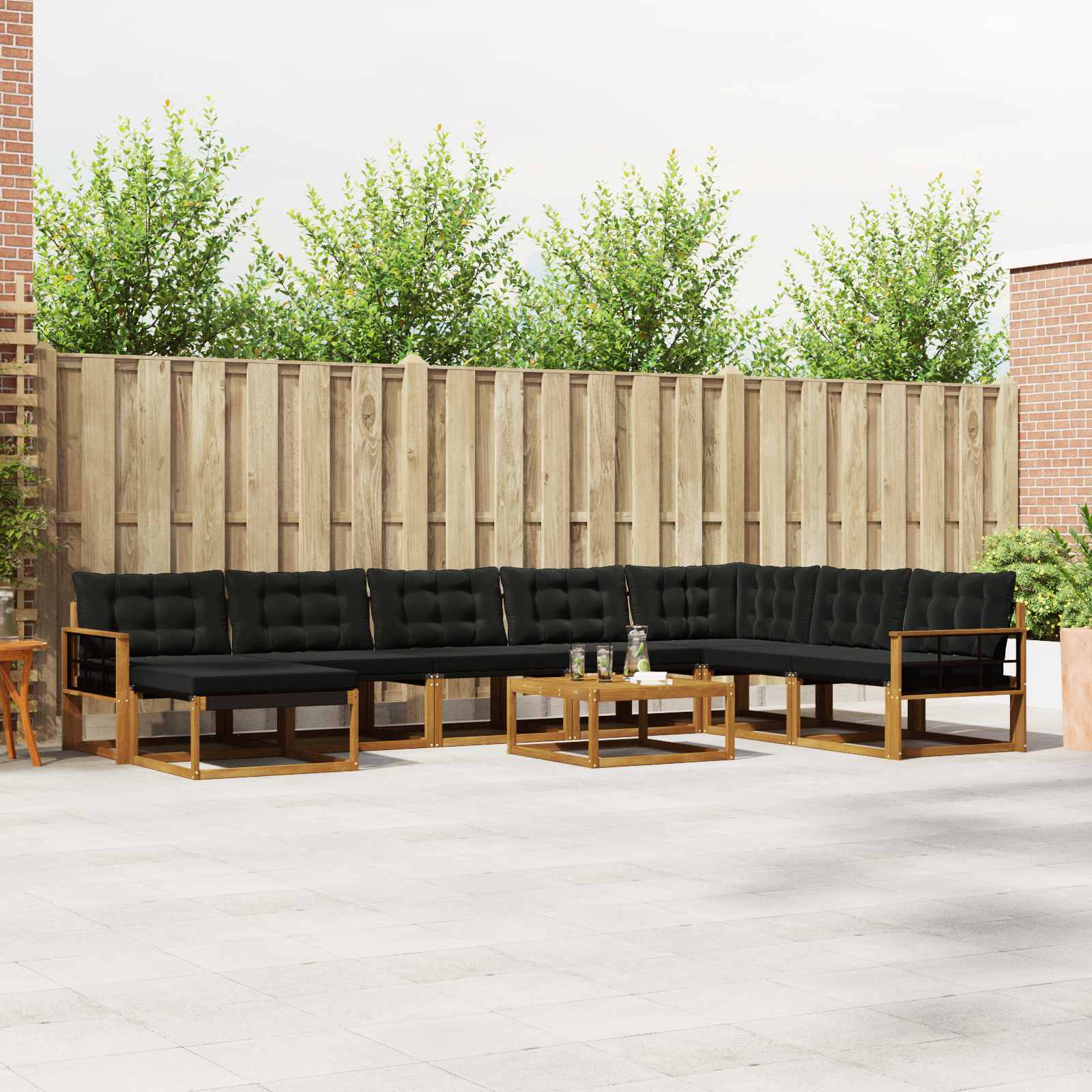 vidaXL Outdoor-Sofagarnitur mit Kissen 25 pcs Natürlich und Schwarz