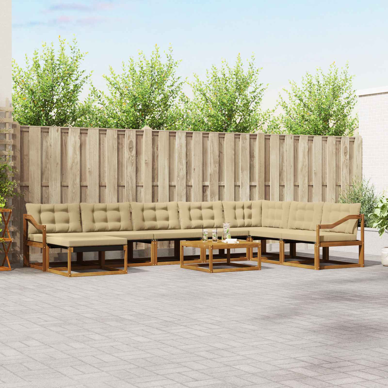 vidaXL Set de canapele de exterior cu pernă 9 pcs Natural și Bej