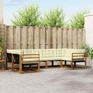 Zunanja garnitura za sedenje z blazino 6 pcs Naravna in smetana