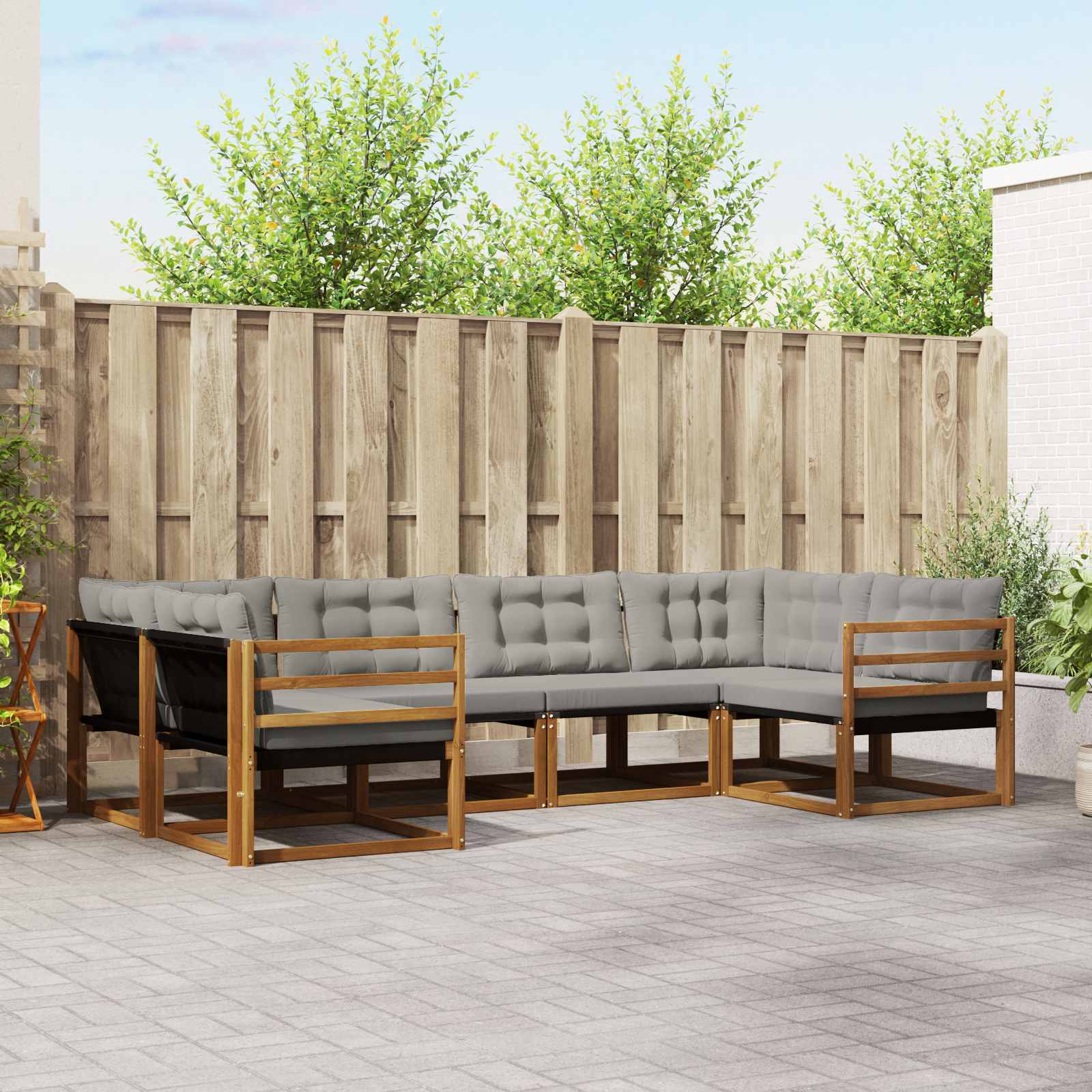 vidaXL Outdoor-Sofagarnitur mit Kissen 6 pcs Natürlich und Hellgrau