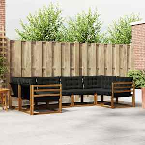 Zunanja garnitura za sedenje z blazino 6 pcs Naravna in črna