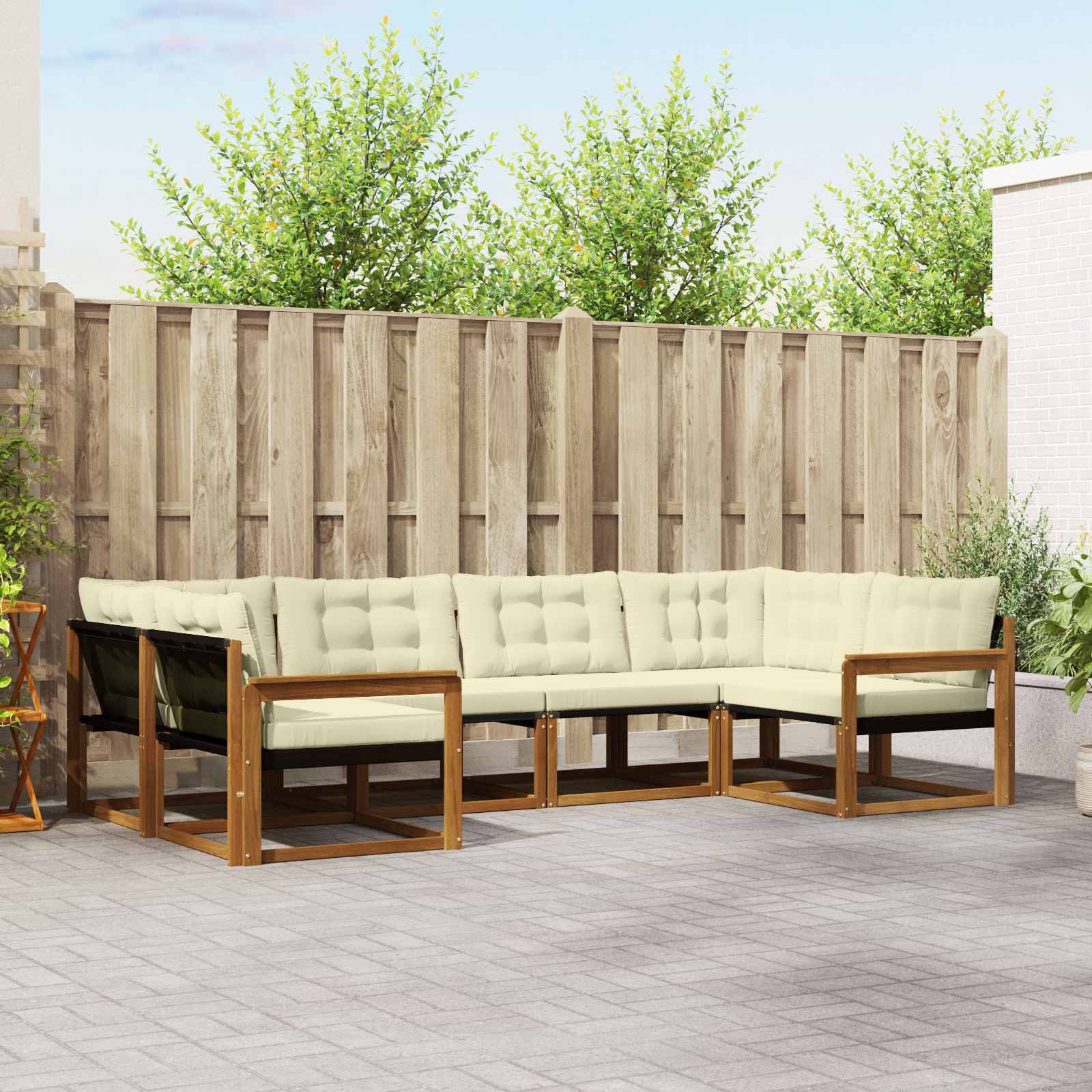vidaXL Set de canapele de exterior cu pernă 6 pcs Natural și Crem