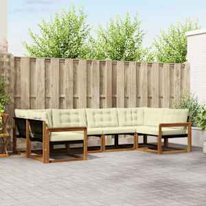 Zunanja garnitura za sedenje z blazino 6 pcs Naravna in smetana