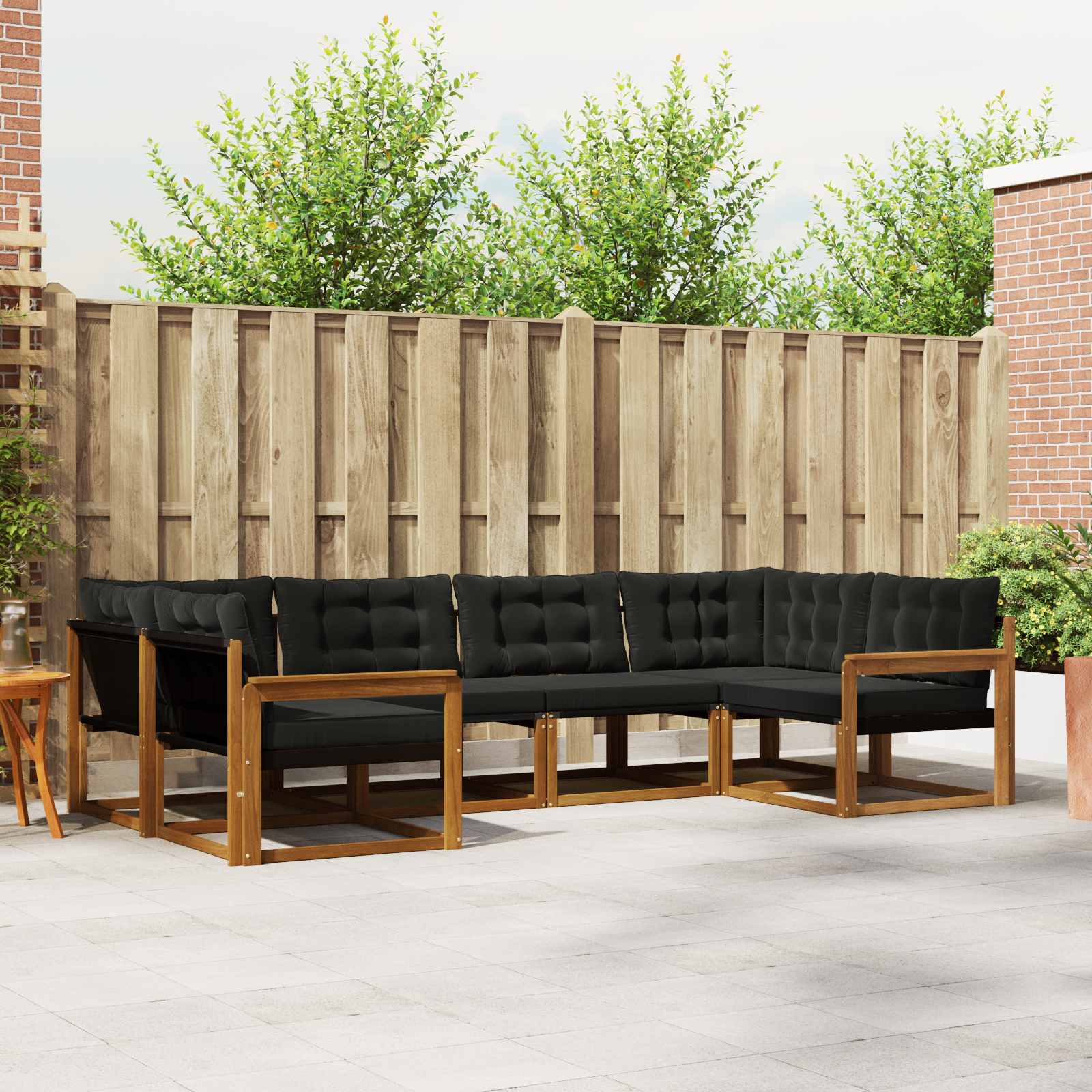 Zunanja garnitura za sedenje z blazino 6 pcs Naravna in črna