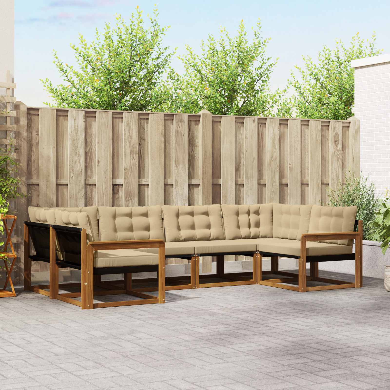 vidaXL Set de canapele de exterior cu pernă 6 pcs Natural și Bej