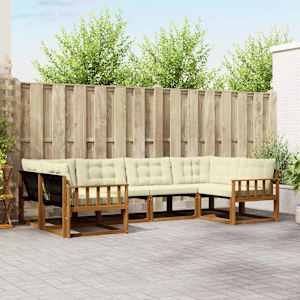 Zunanja garnitura za sedenje z blazino 6 pcs Naravna in smetana