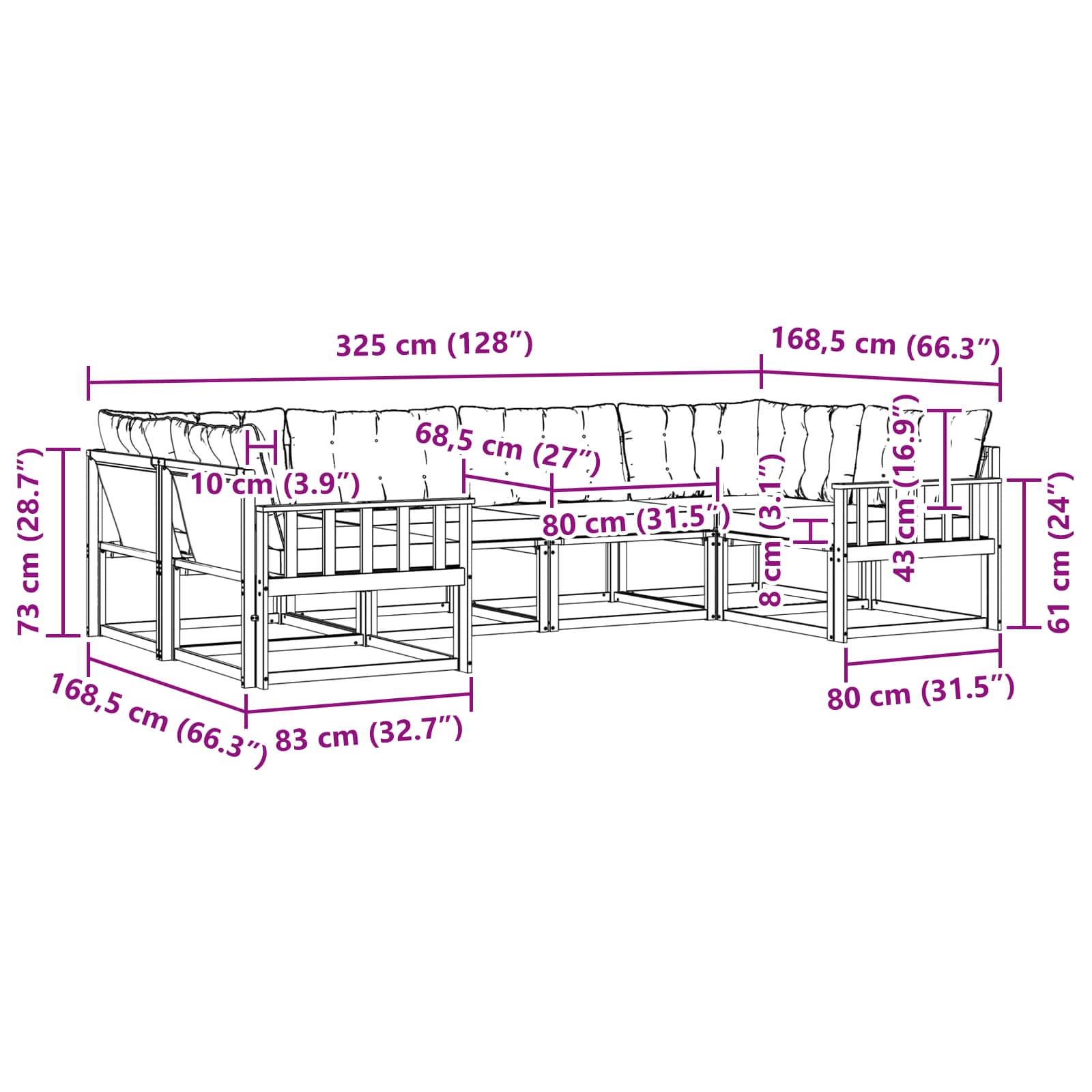 Zunanja garnitura za sedenje 6 pcs Naravna in svetlo siva - slika 8