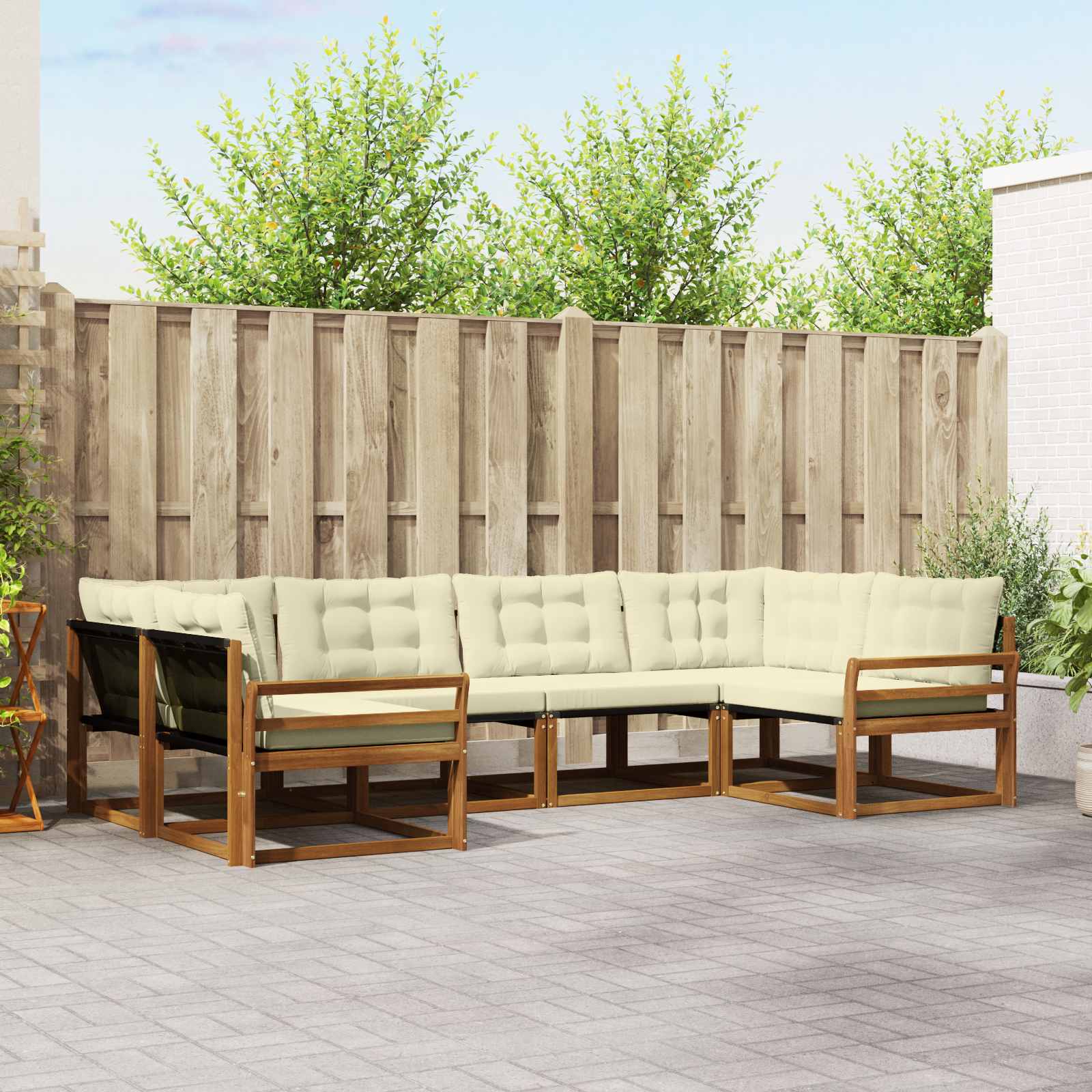 vidaXL Set de canapele de exterior cu pernă 6 pcs Natural și Crem