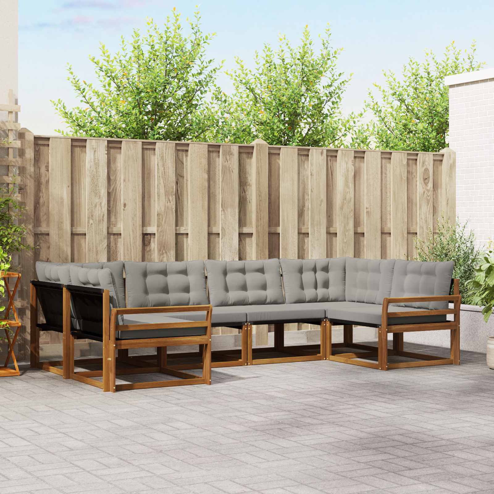 Zunanja garnitura za sedenje 6 pcs Naravna in svetlo siva