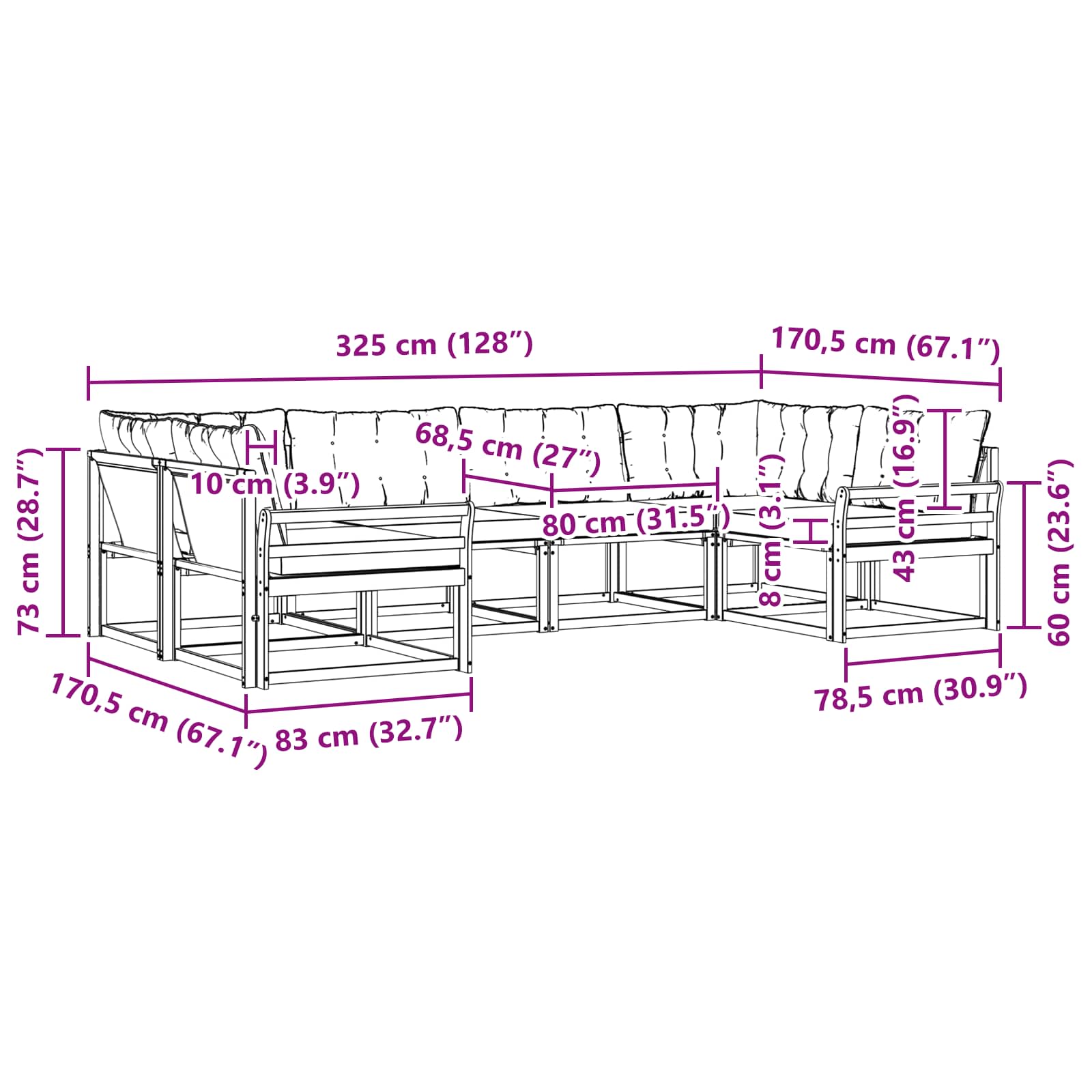Zunanja garnitura za sedenje 6 pcs Naravna in svetlo siva - slika 8