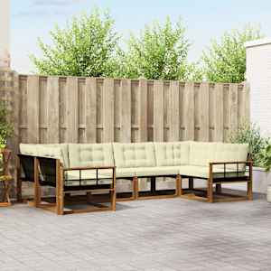 Zunanja garnitura za sedenje z blazino 6 pcs Naravna in smetana