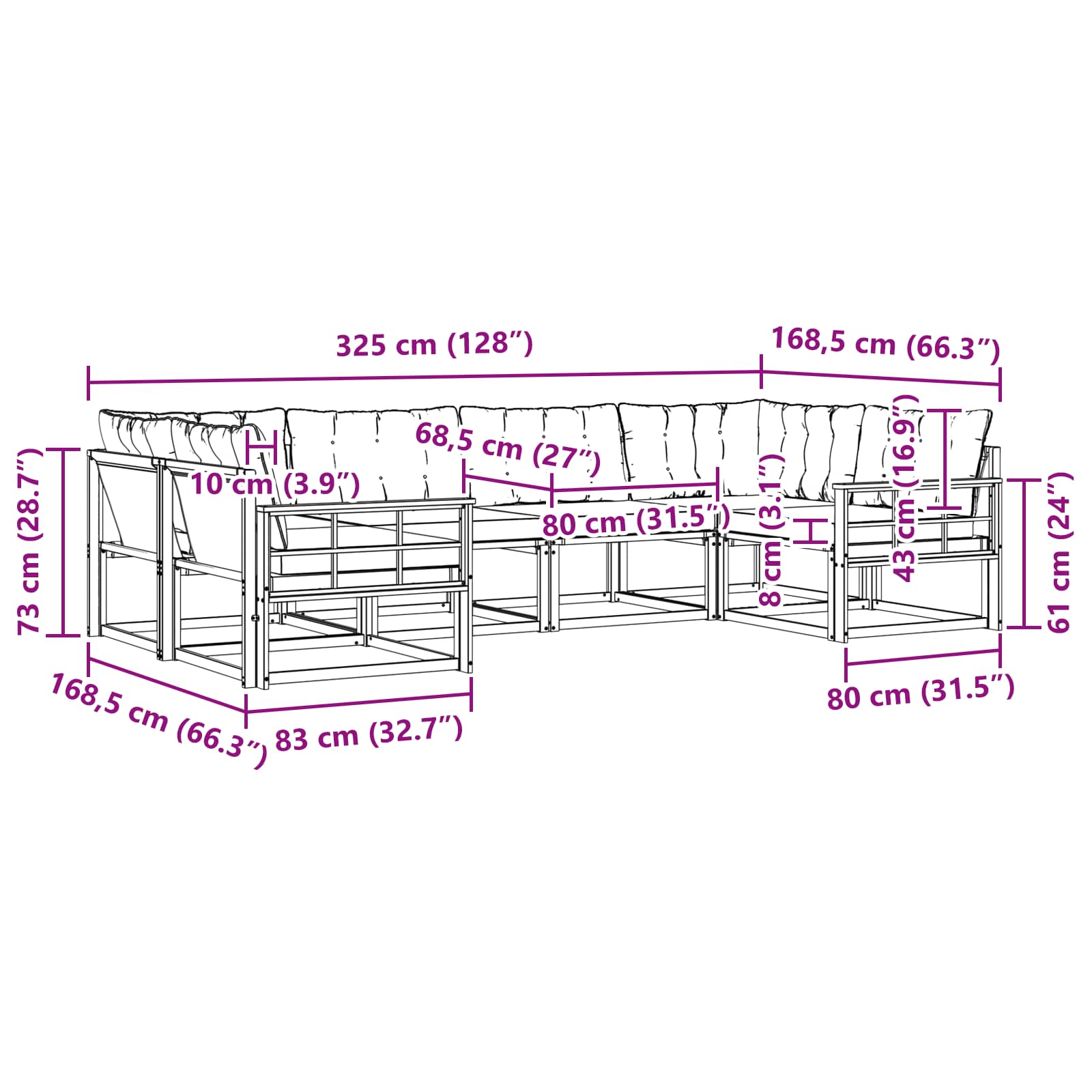 Zunanja garnitura za sedenje 6 pcs Naravna in svetlo siva - slika 8