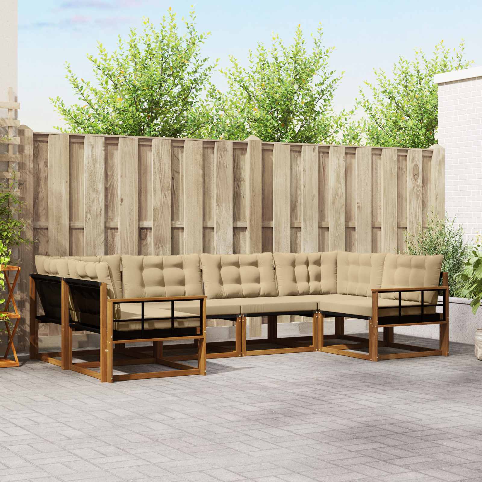 vidaXL Set de canapele de exterior cu pernă 6 pcs Natural și Bej