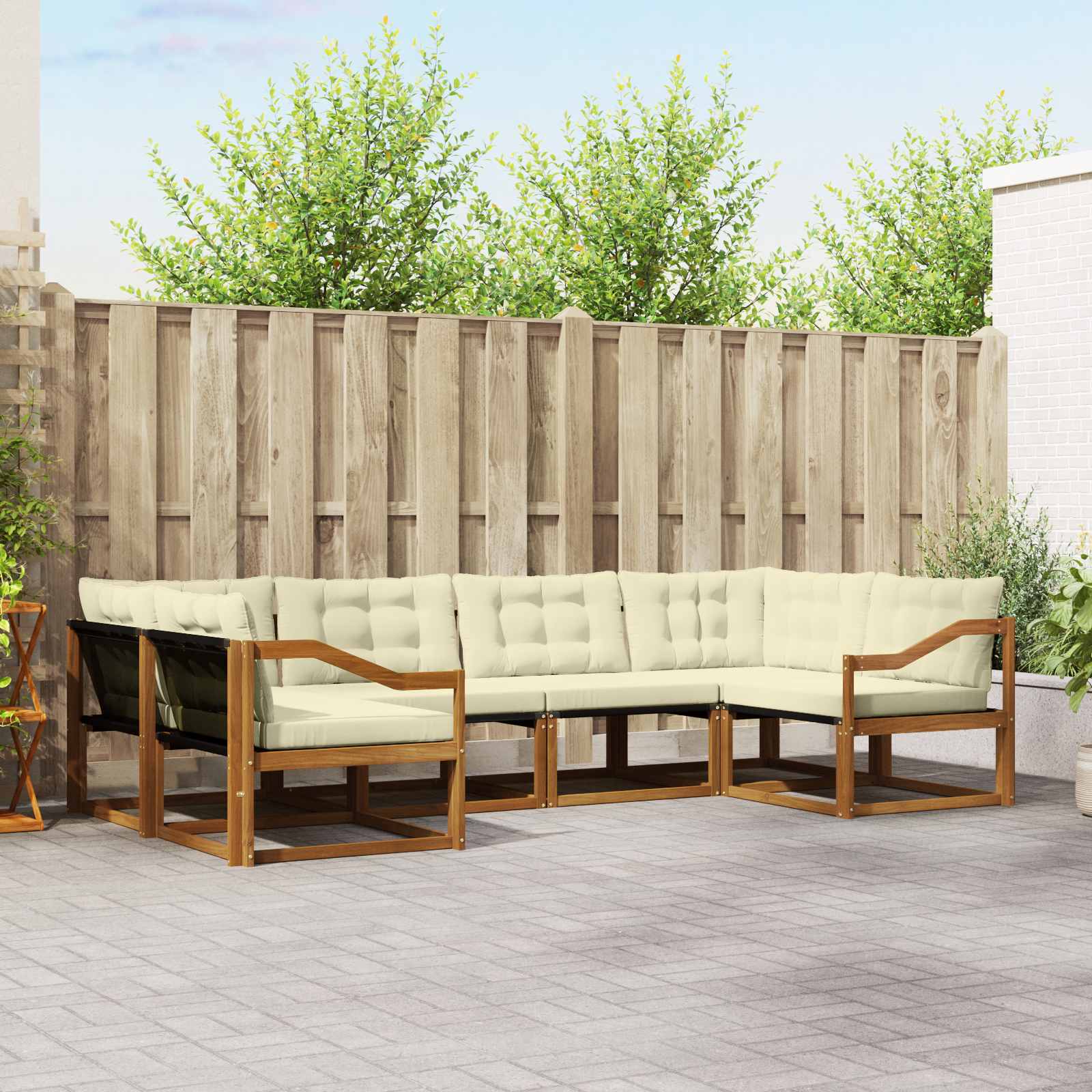 vidaXL Set de canapele de exterior cu pernă 6 pcs Natural și Crem