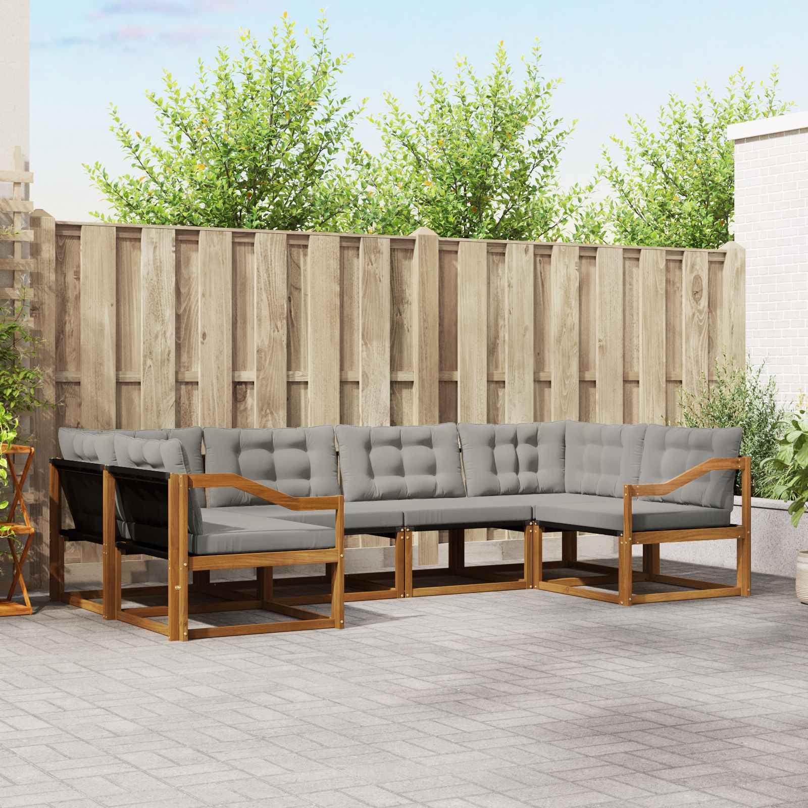 vidaXL Outdoor-Sofagarnitur mit Kissen 6 pcs Natürlich und Hellgrau