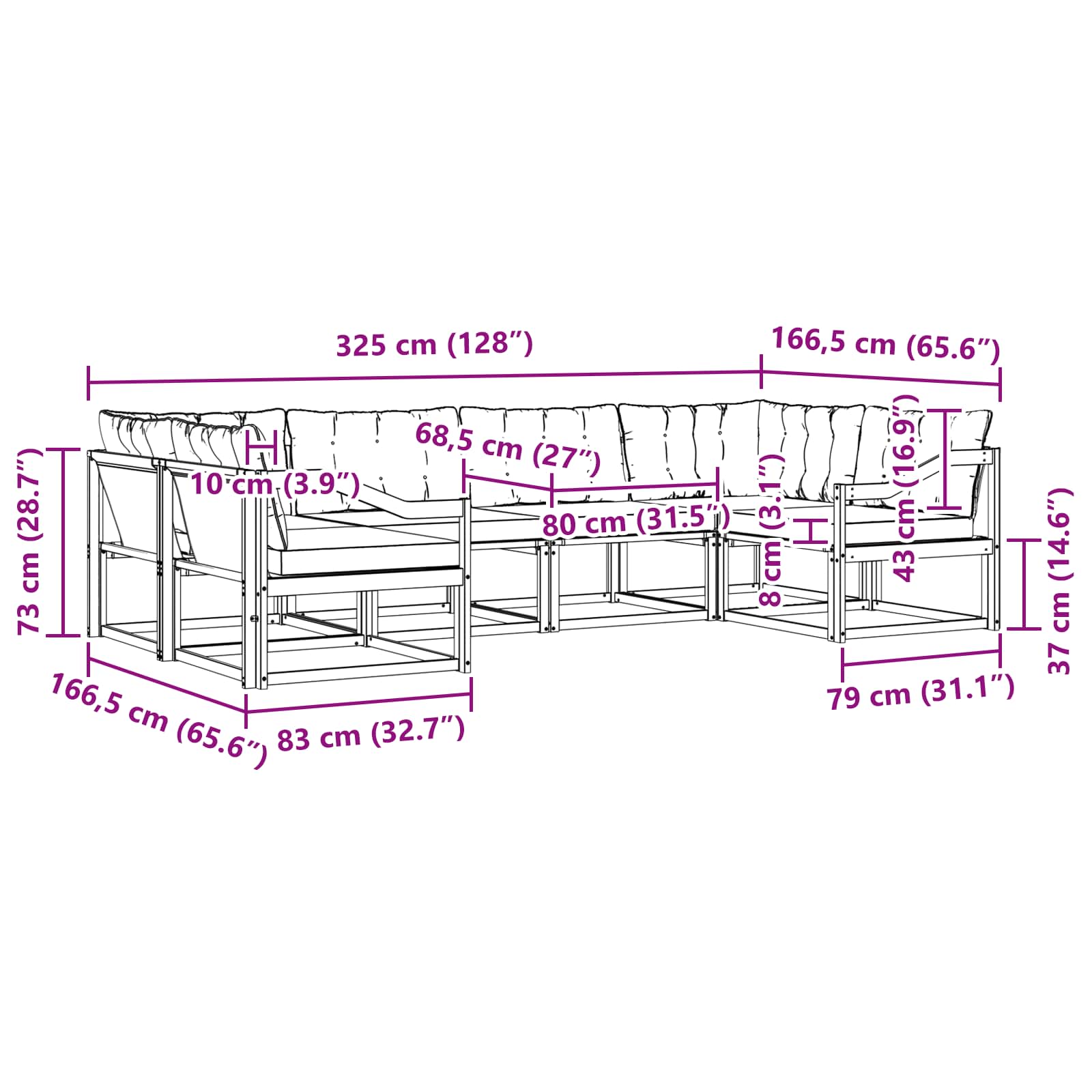 Zunanja garnitura za sedenje z blazino 6 pcs Naravna in črna - slika 8