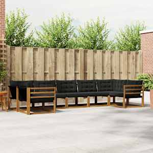 Zunanja garnitura za sedenje z blazino 7 pcs Naravna in črna