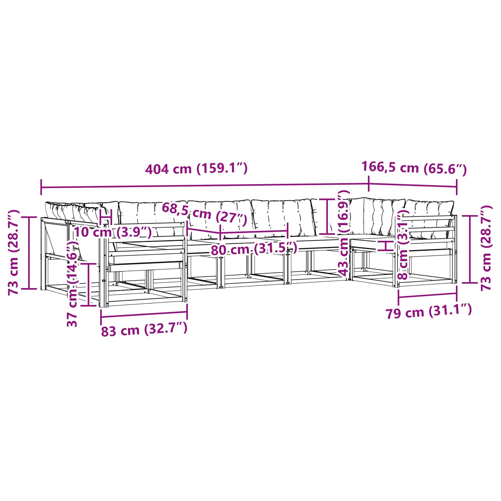 Zunanja garnitura za sedenje z blazino 7 pcs Naravna in črna - slika 8