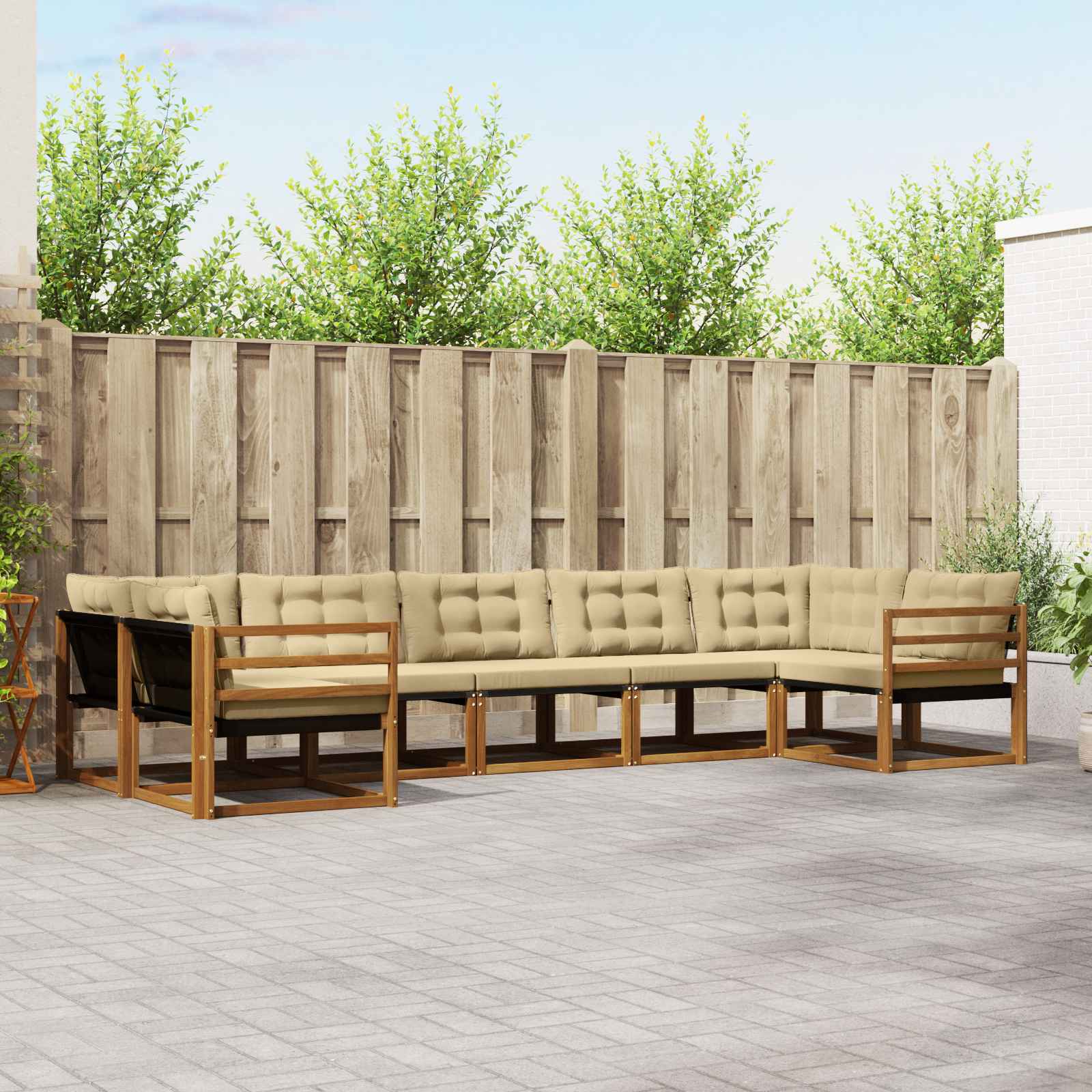 vidaXL Outdoor-Sofagarnitur mit Kissen 7 pcs Natur und Beige