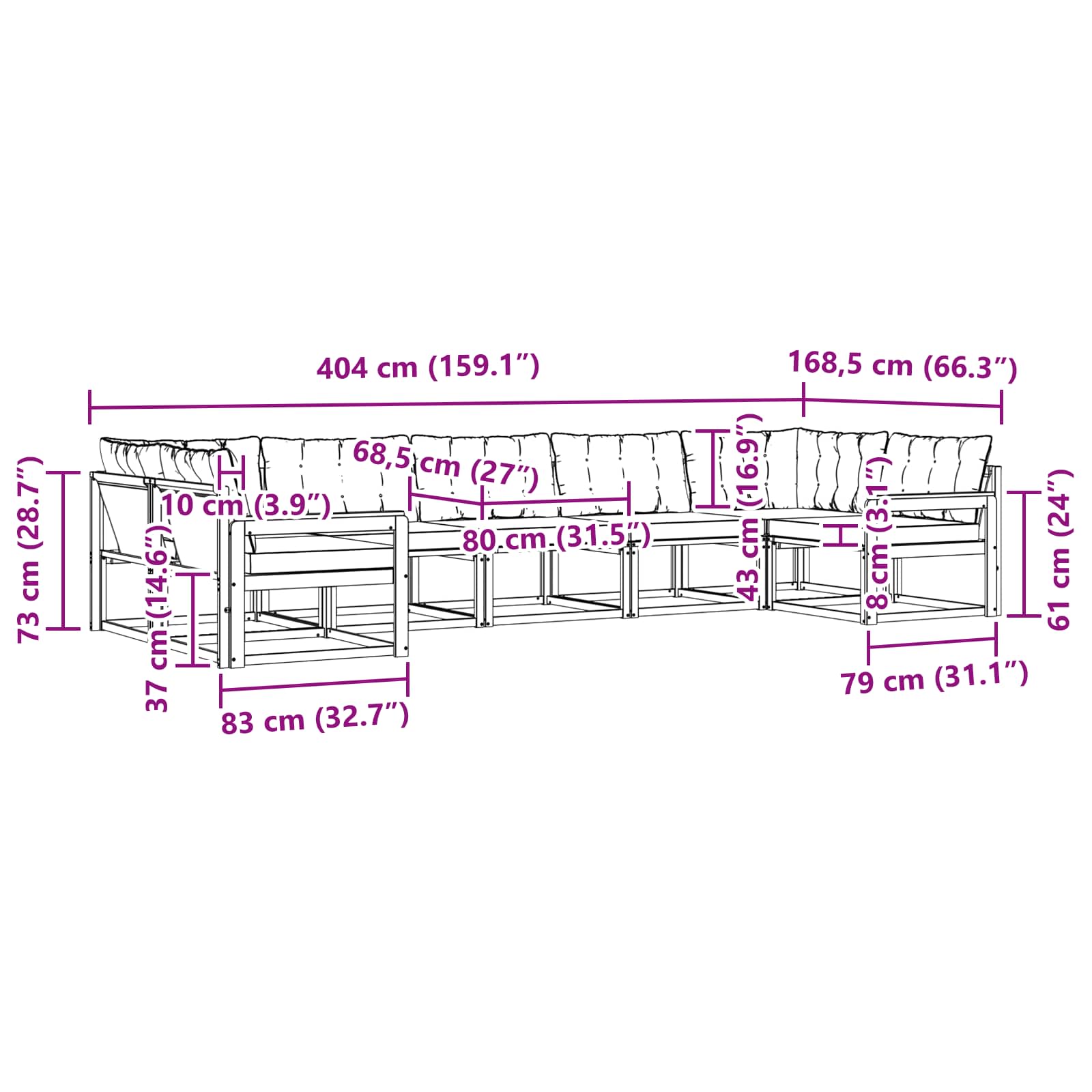 Zunanja garnitura za sedenje z blazino 7 pcs Naravna in bež - slika 8
