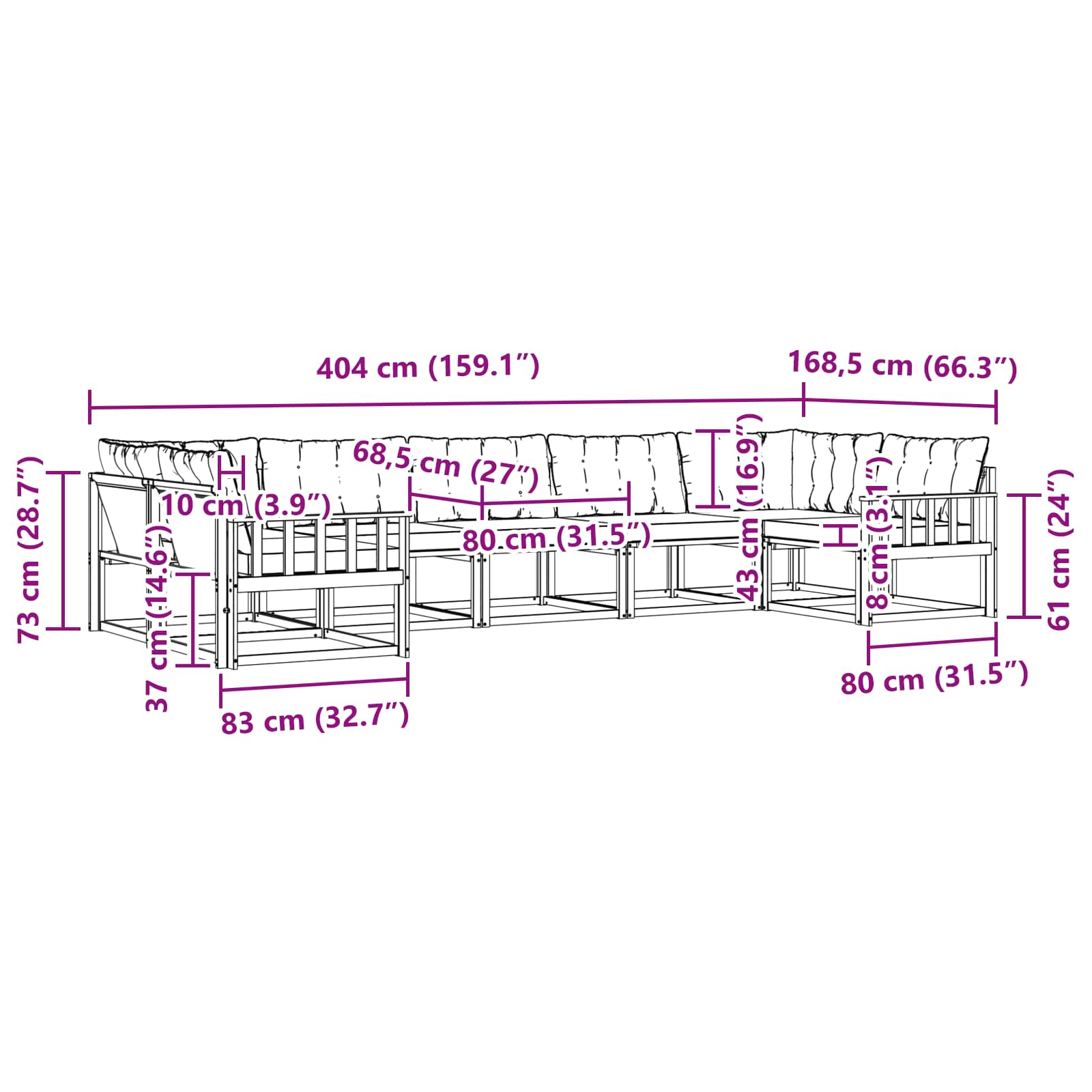Zunanja garnitura za sedenje 7 pcs Naravna in svetlo siva - slika 8