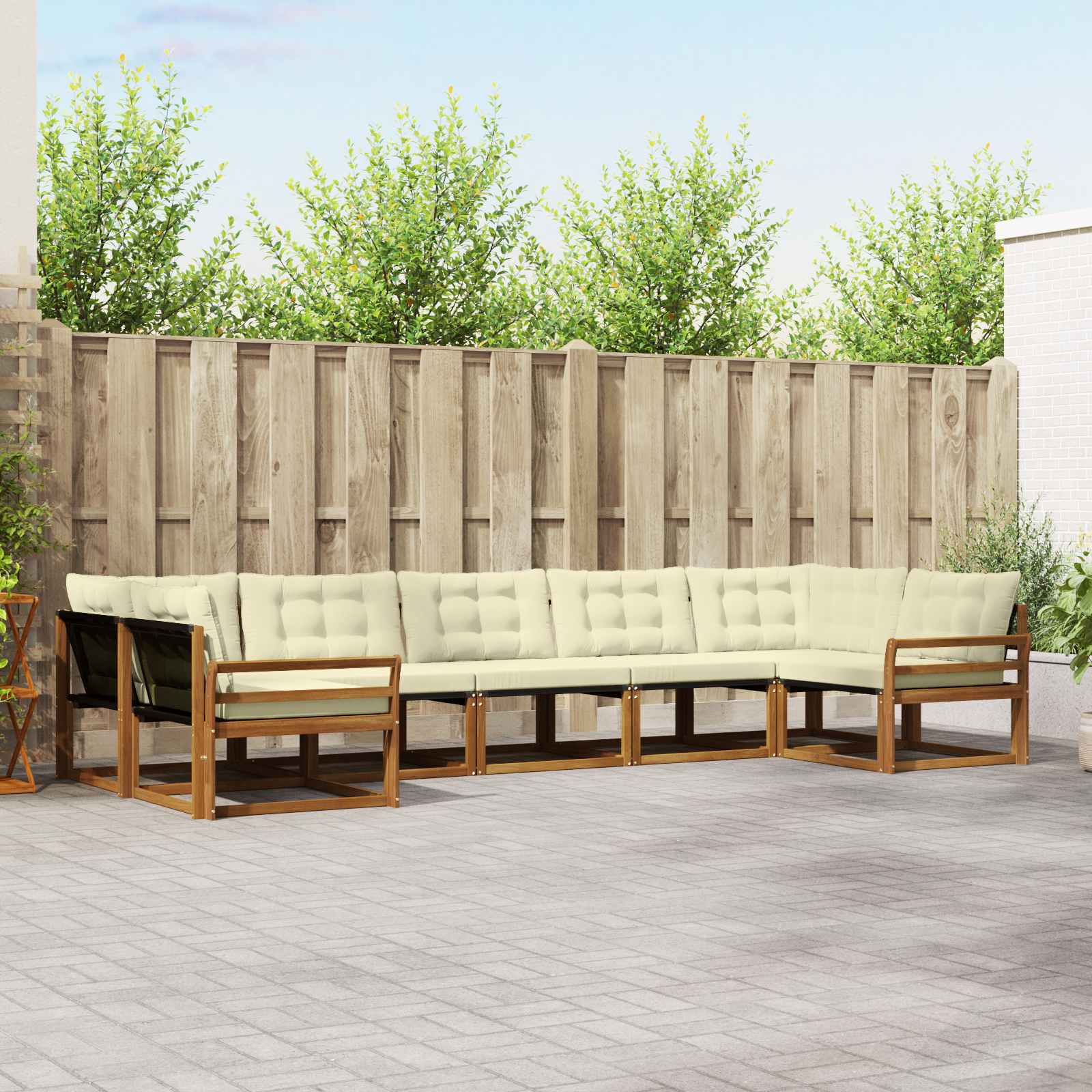 vidaXL Set de canapele de exterior cu pernă 7 pcs Natural și Crem