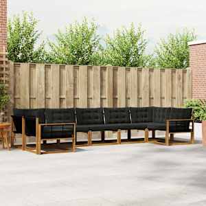 Zunanja garnitura za sedenje z blazino 7 pcs Naravna in črna