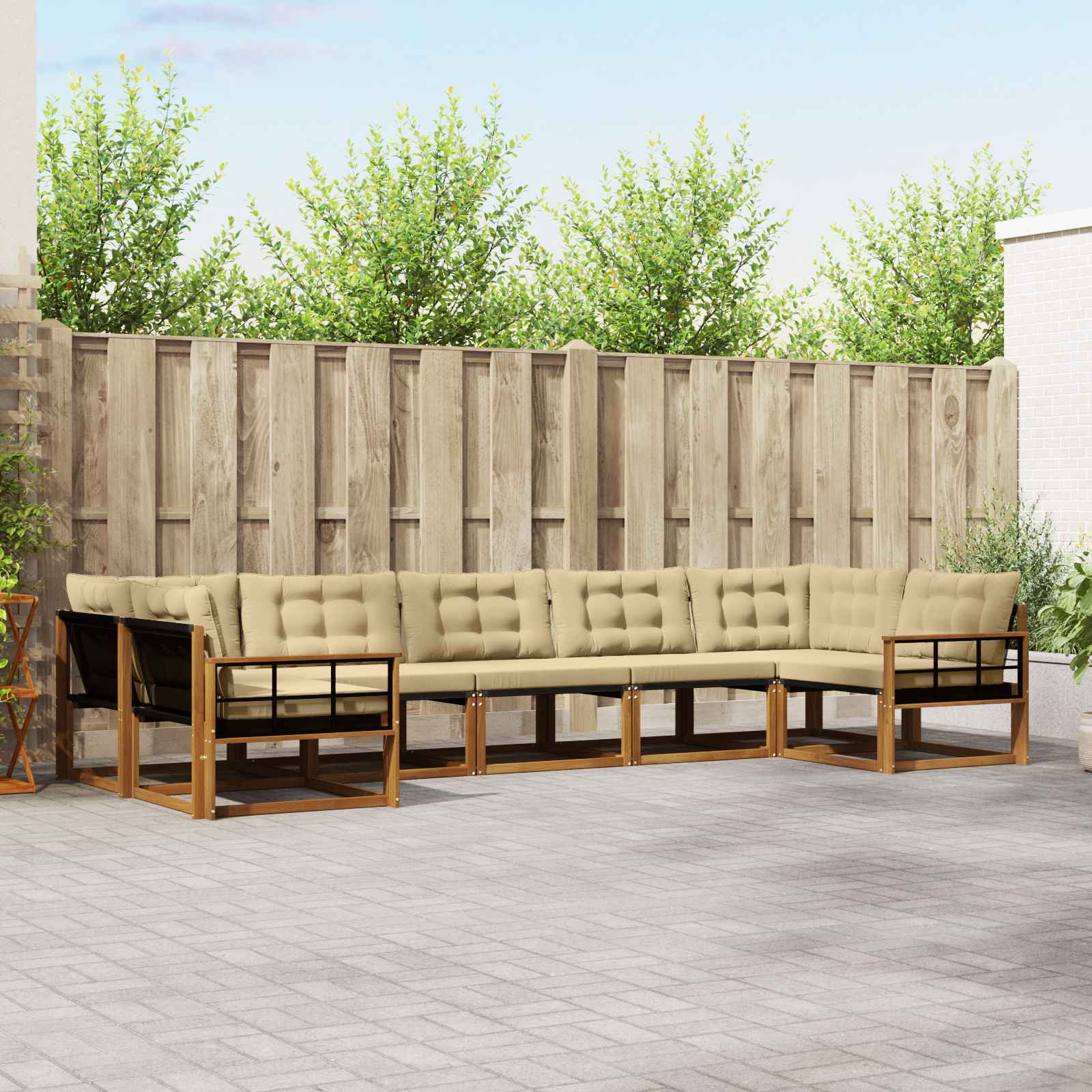 vidaXL Outdoor-Sofagarnitur mit Kissen 7 pcs Natur und Beige