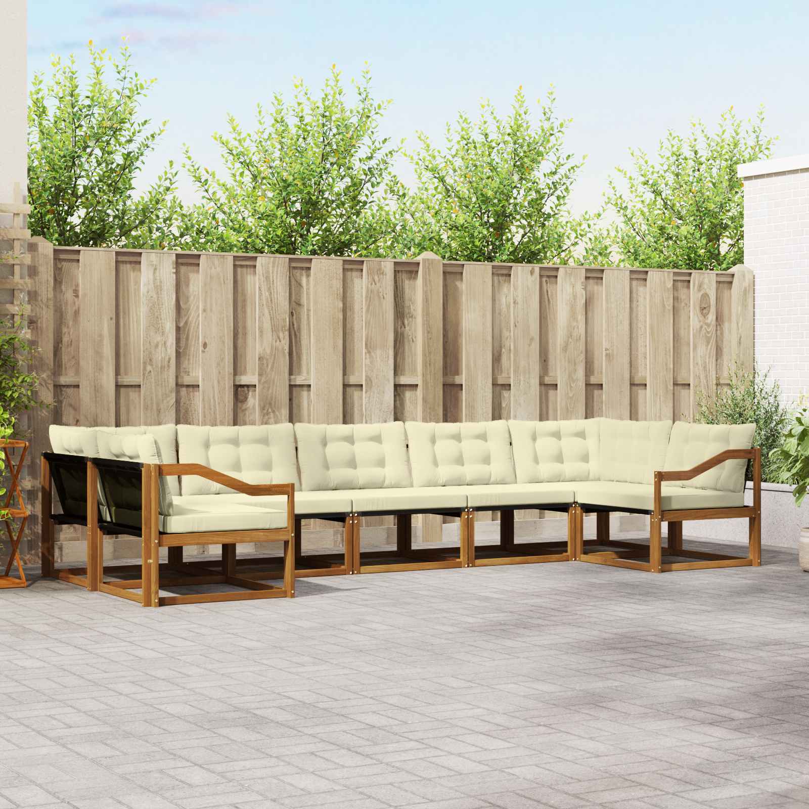 vidaXL Set de canapele de exterior cu pernă 7 pcs Natural și Crem