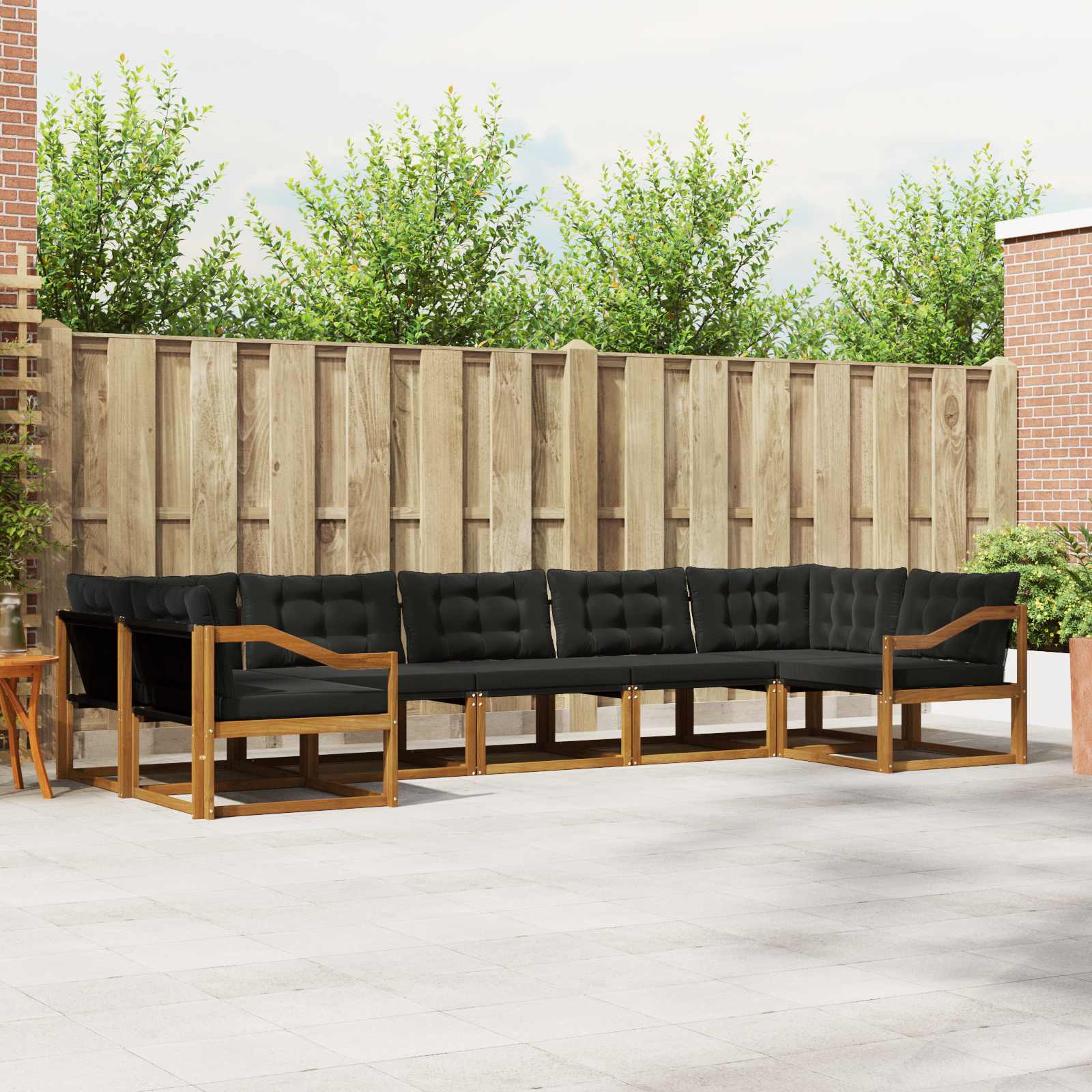 Zunanja garnitura za sedenje z blazino 7 pcs Naravna in črna