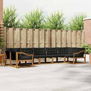 Zunanja garnitura za sedenje z blazino 7 pcs Naravna in črna