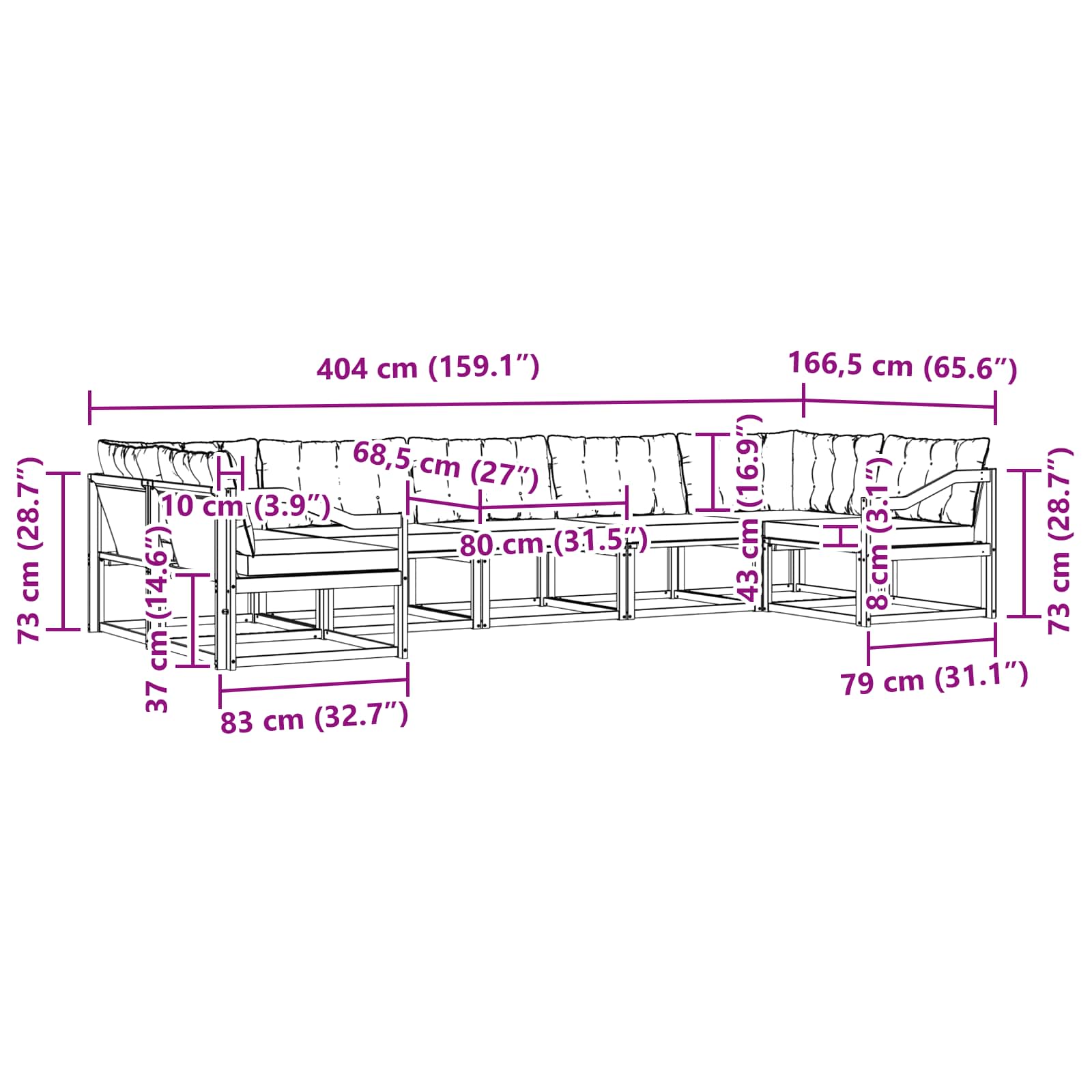 Zunanja garnitura za sedenje z blazino 7 pcs Naravna in črna - slika 8