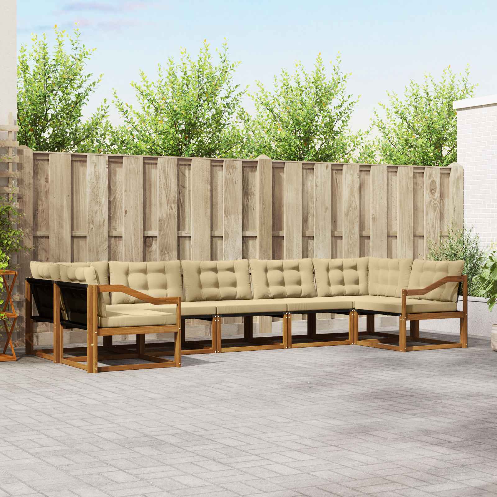 vidaXL Set de canapele de exterior cu pernă 7 pcs Natural și Bej