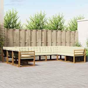 Zunanja garnitura za sedenje z blazino 9 pcs Naravna in smetana