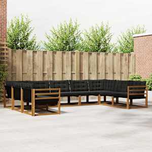 Zunanja garnitura za sedenje z blazino 9 pcs Naravna in črna