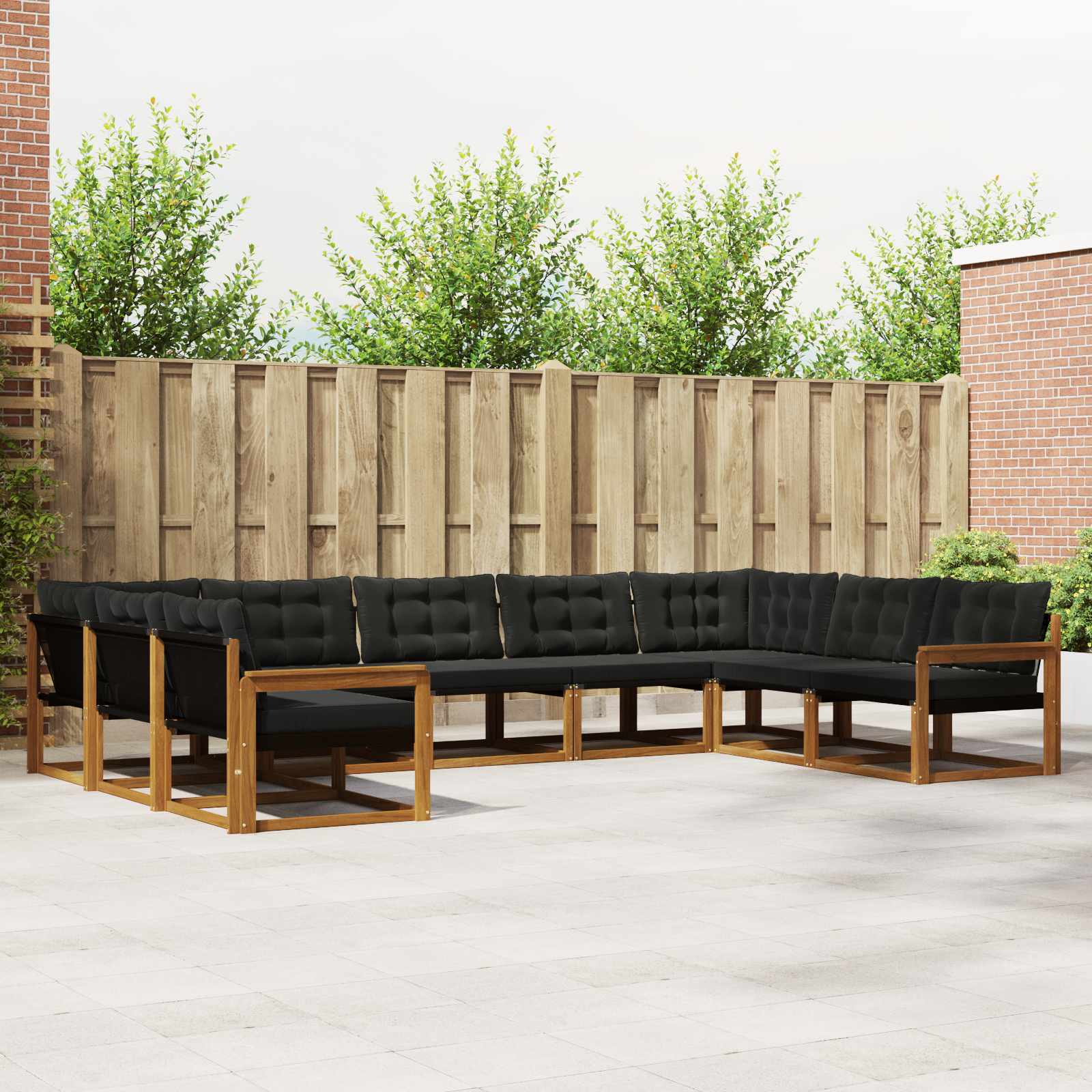 vidaXL Set de canapele de exterior cu pernă 9 pcs Natural și Negru