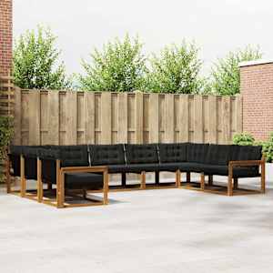 Zunanja garnitura za sedenje z blazino 9 pcs Naravna in črna